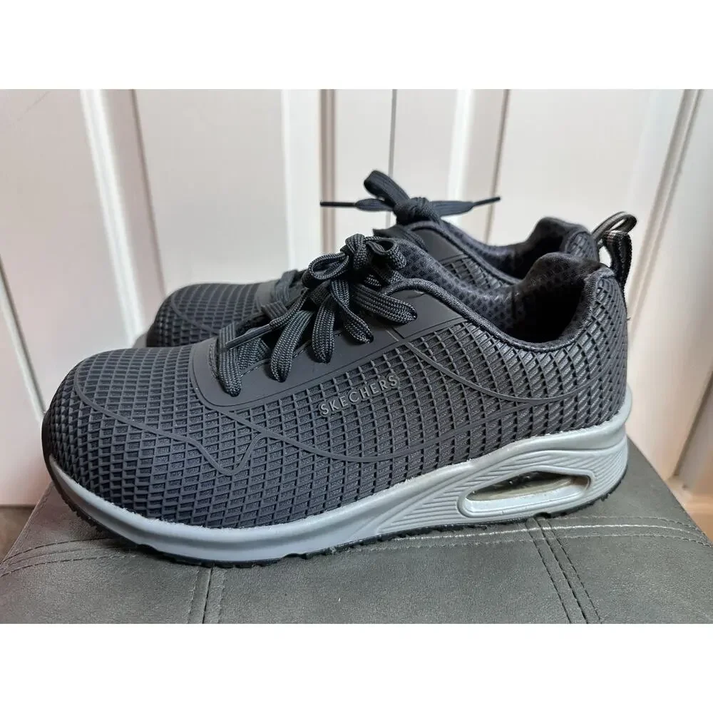 Womens Skechers UNO Work Gray 8.5 Composite Safety Toe Memory Foam Sneaker Mesh